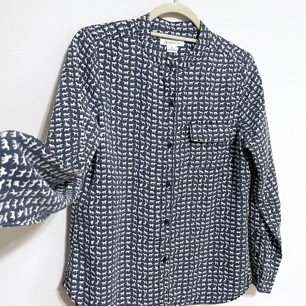 Button Down Casual Blouse with Horses Print for Country Style by Liz Claiborne